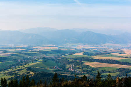 Panorama of the plains and mountain ranges in the morning.の写真素材