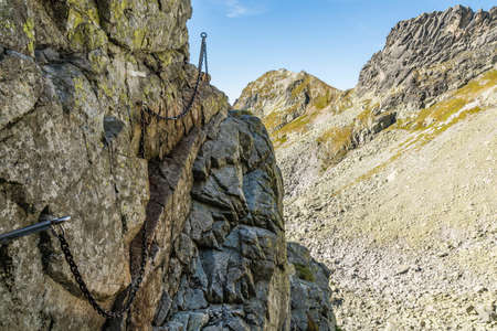 Exhibited trail in the mountains protected chain.の写真素材