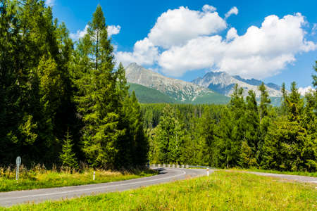 Road through the forest and mountains in Slovakia.の写真素材