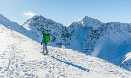 Male winter in the mountains on a sunny day.の写真素材