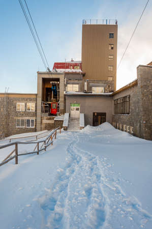 Tatranska Lomnica, Slovakia -  February 10, 2014: Lower cable car station on Lomnica in winter.のeditorial素材