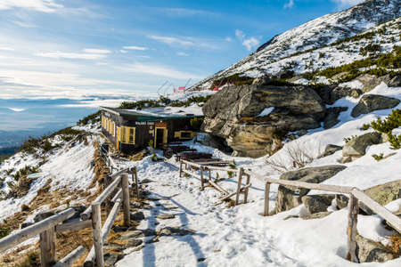 Tatranska Lomnica, Slovakia -  December 26, 2015: Mountain hut in the High Tatras in winter - Skalnata chata.のeditorial素材