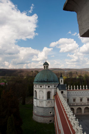 Krasiczyn, Poland - April 21, 2012: Divine Tower in Krasiczyn Castle in Poland. Decoration of the castle made using Sgraffito technique.のeditorial素材