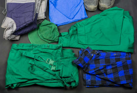 Sample set of work clothes for factory work.の写真素材