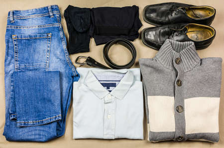 An exemplary set of clothes for a young man.の写真素材