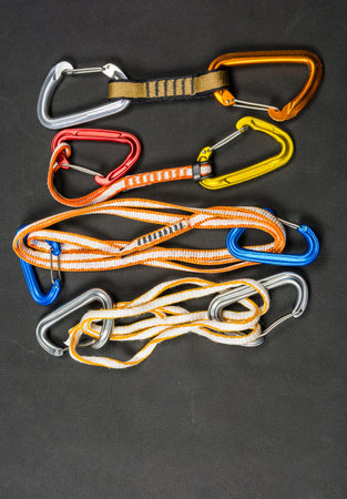Different types of quickdraws for climbing sport and mountain.