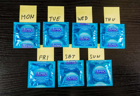 Niedomice, Poland - December 01, 2017:  Durex condom described for every day of the week.のeditorial素材