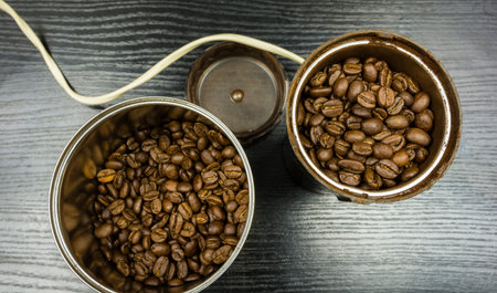 Home coffee grinder prepared for grinding grain.