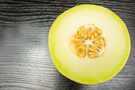 Top view for the pulp and seeds of galia melon.の写真素材