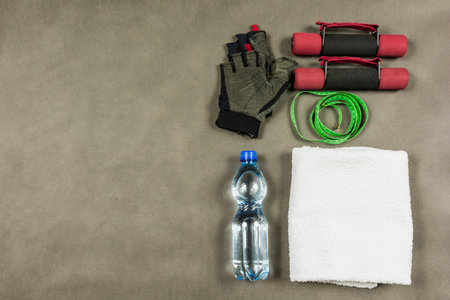 Attributes of women and girls exercising on fitness.の写真素材