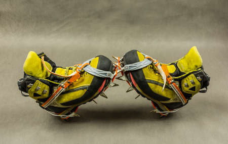 Niedomice, Poland - February 14, 2018: The presentation mountain walking boots with semiautomatic crampons.のeditorial素材