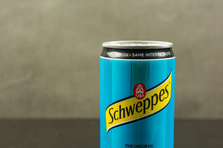 Niedomice, Poland - March 06, 2018: Close-up of the Schweppes.のeditorial素材
