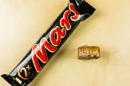 Niedomice, Poland - June 08, 2018: Top view of a bitten Mars chocolate bar.のeditorial素材