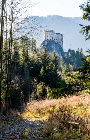 Likavka, Slovakia - November 17, 2018: The trail leading to the ruins of the royal castle - Hrad Likava.のeditorial素材