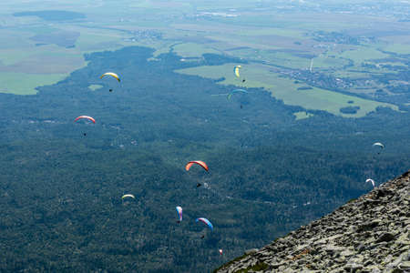 Tatranska Lomnica, Slovakia - September 15, 2020: Paragliding is the recreational and competitive adventure sport.のeditorial素材