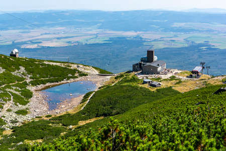 Tatranska Lomnica, Slovakia - September 15, 2020: Skalnate pleso, cable car station and tourists resting in the Tatra Mountains, Slovakia.のeditorial素材