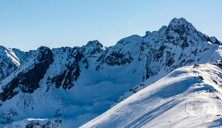 Winter outdoor activities. Popular destinations for trips and climbing in the Tatra Mountains near...