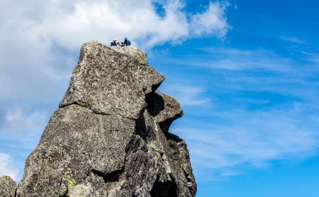 Palenica Bialczanska, Poland - September 11, 2021: Guide with customers on the Mnich peak in the Polish Tatras.のeditorial素材
