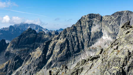 The landscape of the peaks and mountain passes of the High Tatras.の写真素材