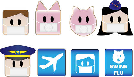 Icons illustrating swine flu patients and animals in airportsのイラスト素材