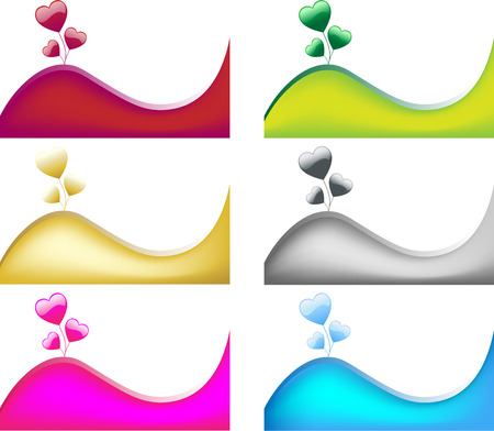 Heart Ballons and Colored wave. 6 different collors. Editable vectorのイラスト素材