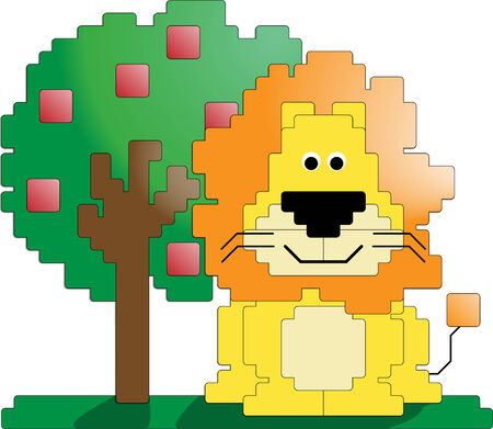 Lion and Tree Pixel Artのイラスト素材