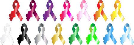 Set of 15 colorful metalique aspect ribbons with heart.のイラスト素材