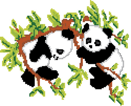 Pandas on Tree Pixel Artのイラスト素材