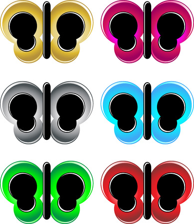 Set of 6 vivid color neon butterfliesのイラスト素材