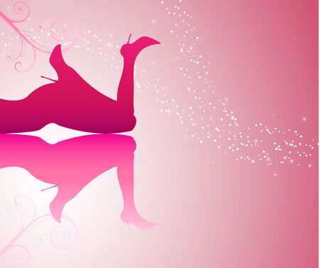Sexy girl silhouette wearing hills on pink backgroundのイラスト素材
