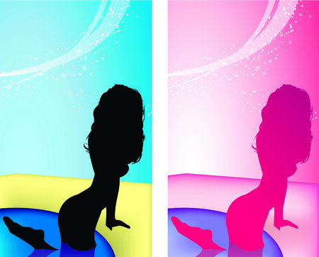 Sexy girl silhouette coming out of poolのイラスト素材