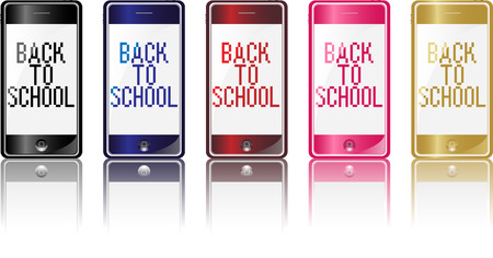 Set of 5 different colors modern phones with back to school messageのイラスト素材