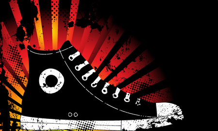 Sneaker Silhouette with Yellow and Orange grunge backgroundのイラスト素材