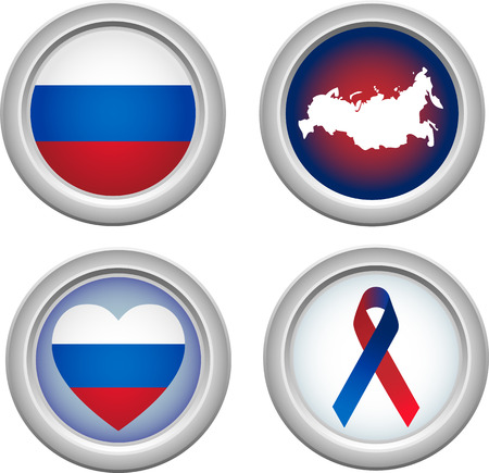 Russia buttons with map, flag, ribbon and heartのイラスト素材
