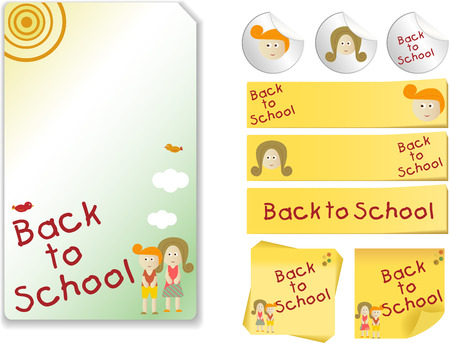 Set of Back to School with note, stickerのイラスト素材