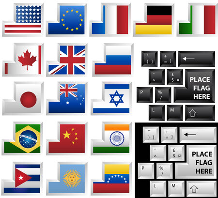 Black and White vector keyboards with 17 different keys as flagsのイラスト素材