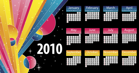 Modern and colorful calendar 2010 with stripes and starsのイラスト素材