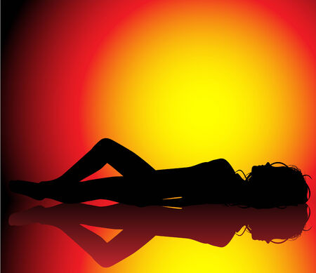 Silhouette of girl sunbathin on beautiful hot backgroundのイラスト素材
