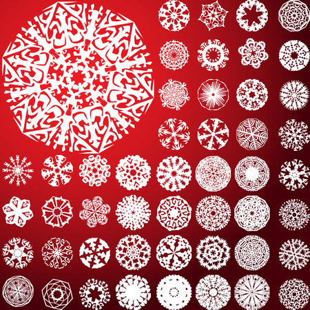 Set of 49 highly detailed complex snowflakes. Vector Imageのイラスト素材