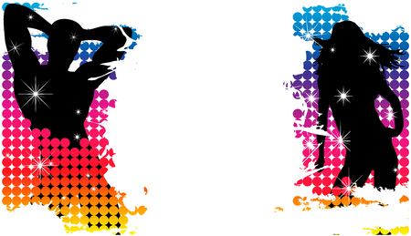 Grunge Background with Party Couple Silhouette with Starsのイラスト素材