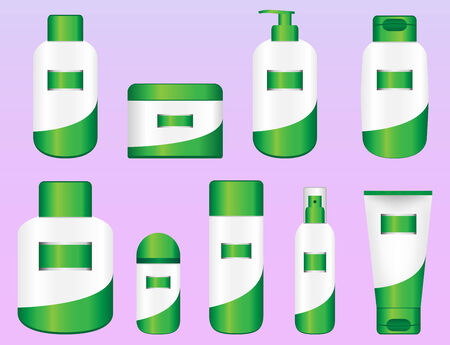 Set of 9 Bio Cosmetic Bottles. Editable Vectorsのイラスト素材