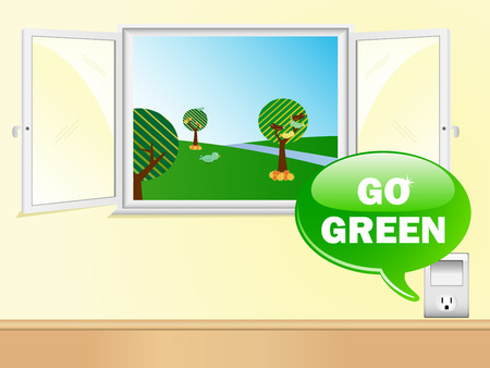 Electric Outlet Saying Go Green with Beautiful Window. Editable Vector Imageのイラスト素材