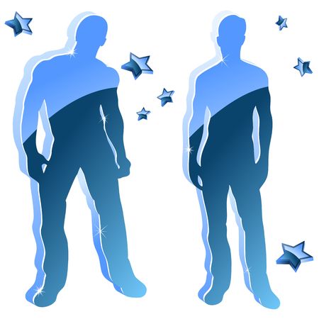 Sexy boy blue glossy silhouettes with stars. のイラスト素材