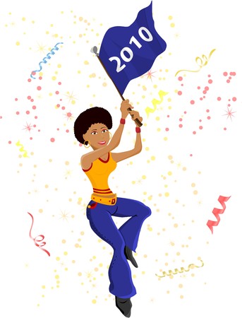 Black Girl Soccer Fan with 2010 flag.のイラスト素材