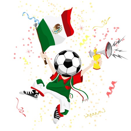 Mexico Soccer Fan with Ball Head. のイラスト素材