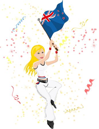 New Zealand Soccer Fan with flag. Editable  Illustrationのイラスト素材