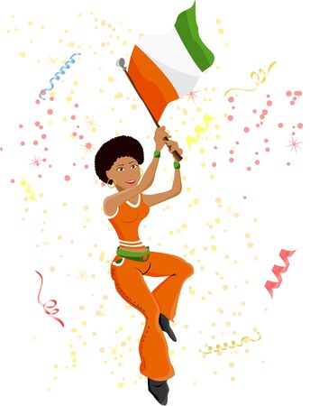 Black Girl Ivory Coast Soccer Fan with flag. Editable  Illustrationのイラスト素材