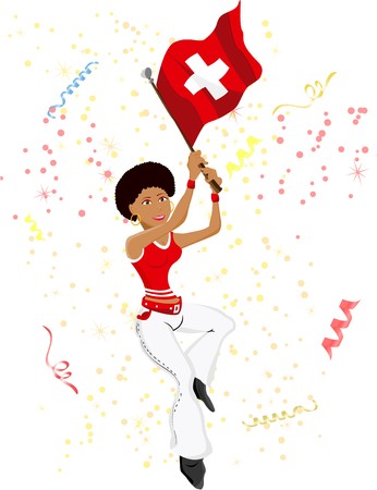 Black Girl Switzerland Soccer Fan with flag. Editable  Illustrationのイラスト素材