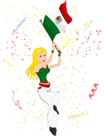 Mexico Soccer Fan with flag. Editable  Illustrationのイラスト素材
