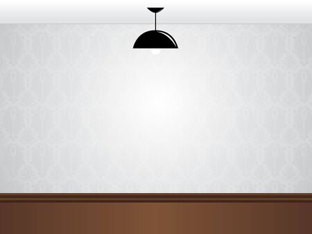   Empty white room wall with black lamp and wooden floor のイラスト素材